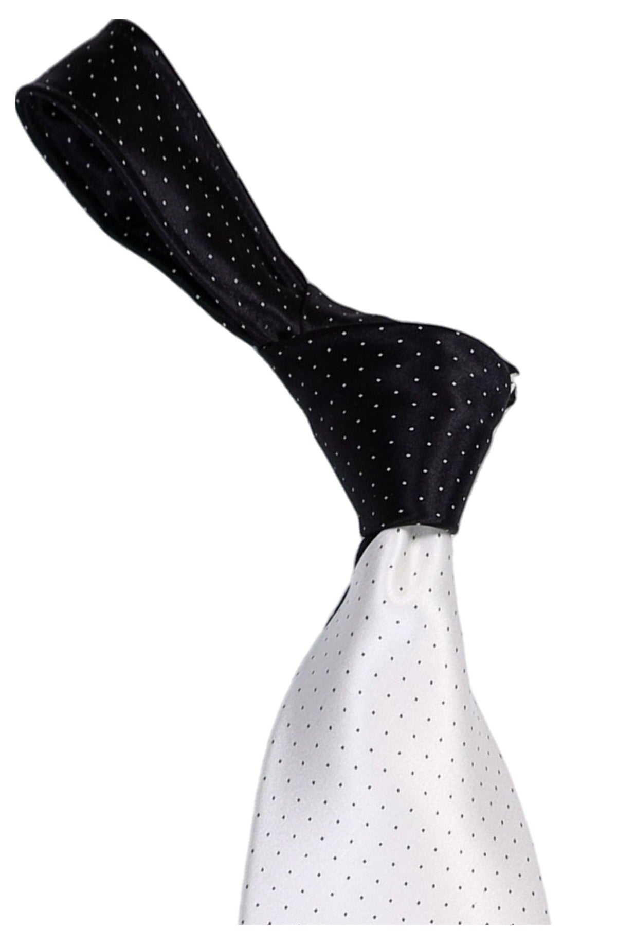 Italo Ferretti Silk Tie, White Black Contrast Pin Dot