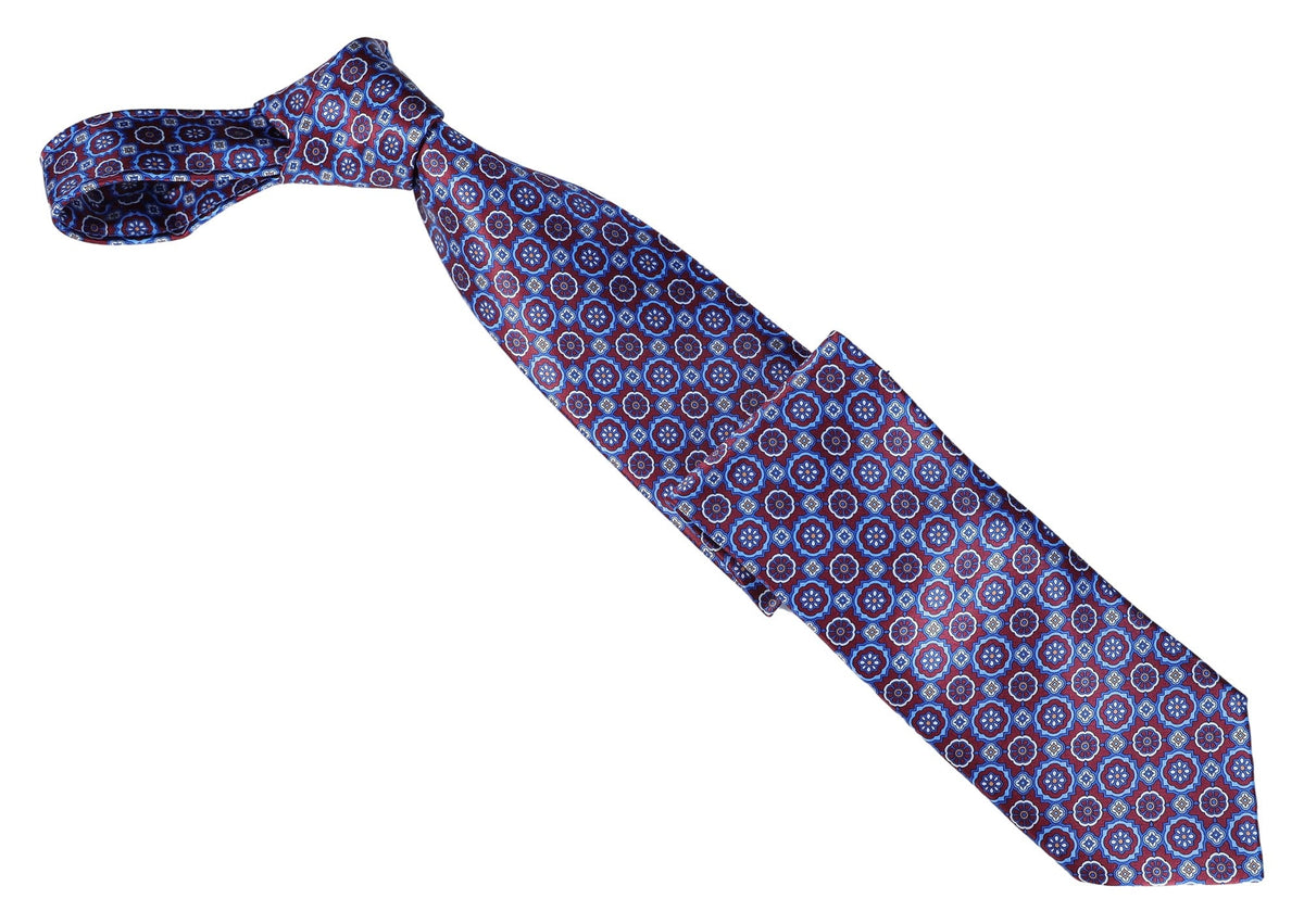 Italo Ferretti Silk Tie, Plum Blue Medallion