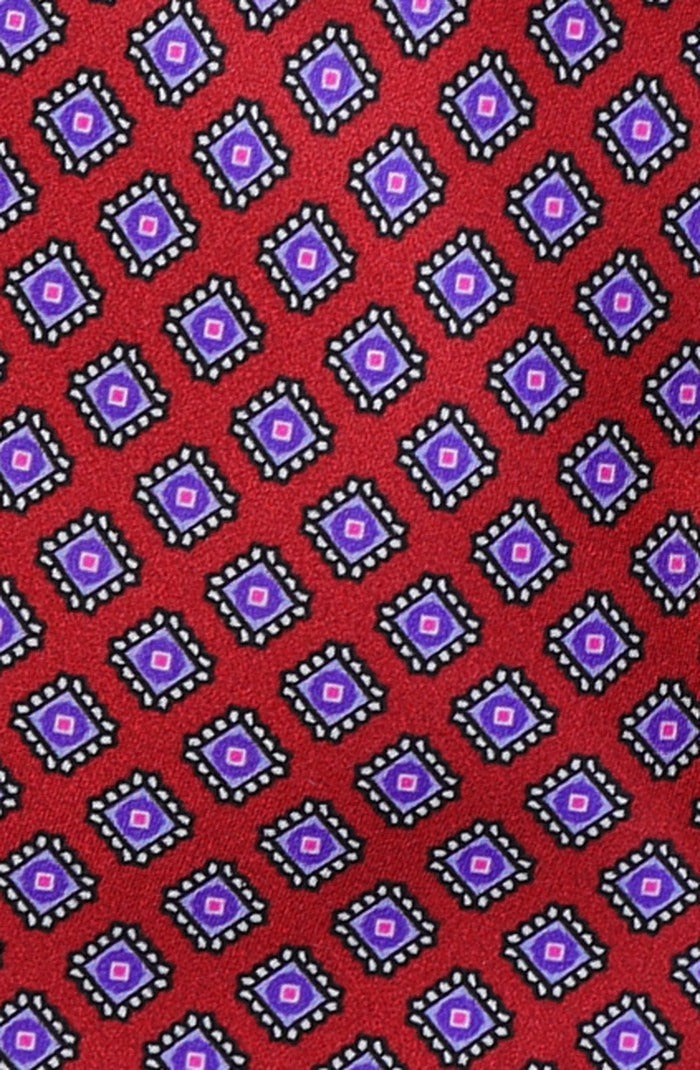 Italo Ferretti Silk Tie, Red Violet Medallion