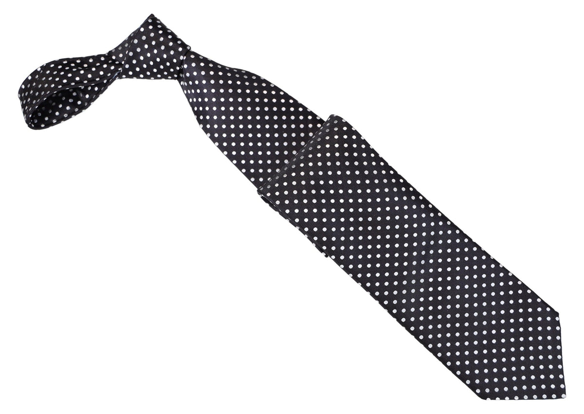 Italo Ferretti Silk Tie, Black White Polka Dot