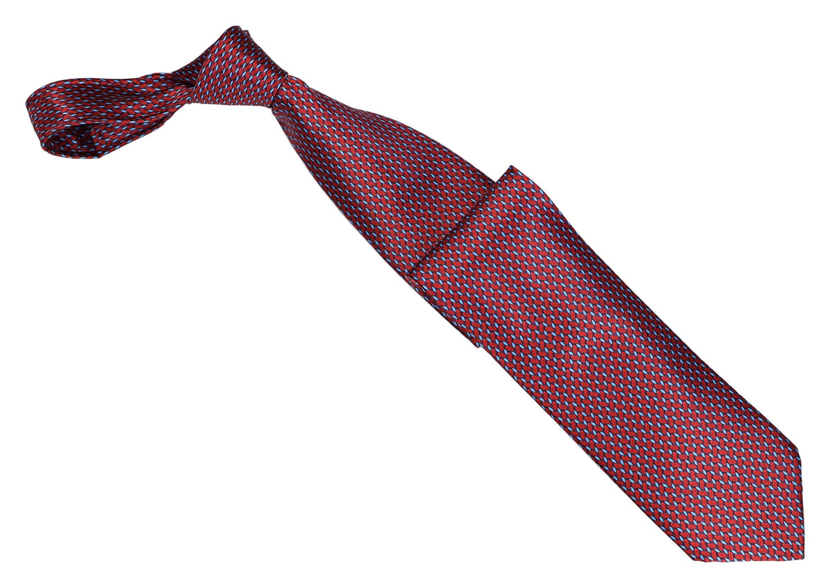 Italo Ferretti Silk Tie, Burgundy Blue Geometric Neat