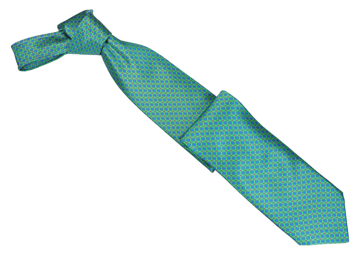 Italo Ferretti Silk Tie, Teal Green Blue Medallion