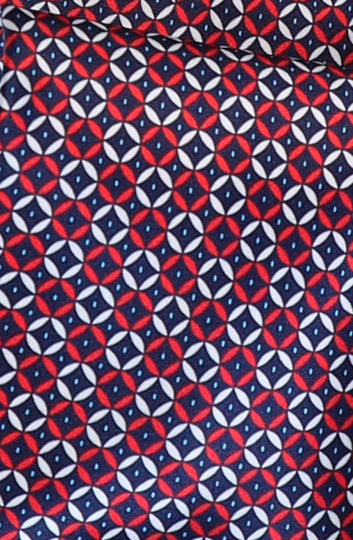 Italo Ferretti Silk Tie, Red Navy Geometric Foulard