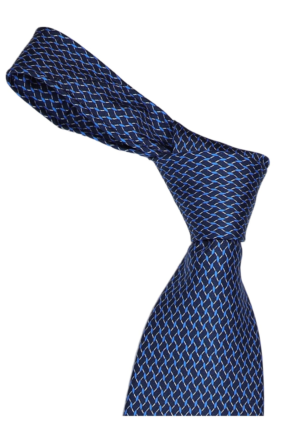 Italo Ferretti Silk Tie, Navy Blue Lattice Neat