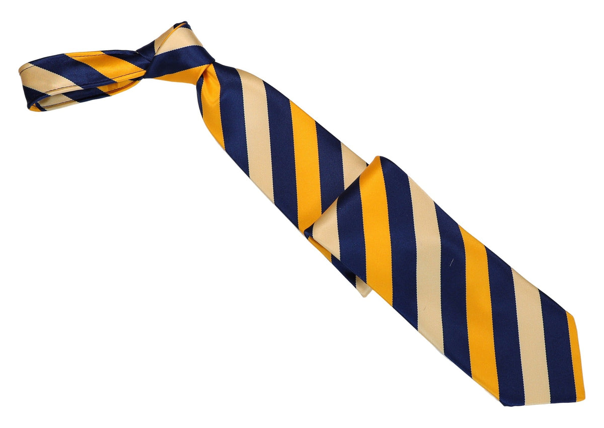 Italo Ferretti Silk Tie, Navy Gold Cream Stripe