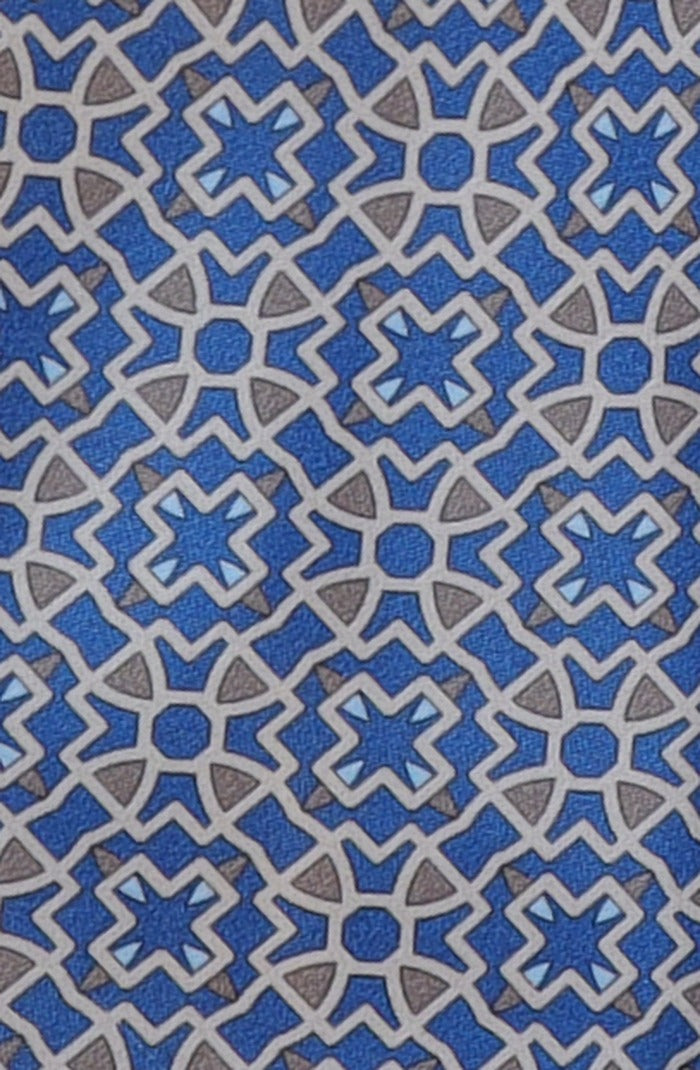Italo Ferretti Silk Tie, Blue Grey Star Geometric