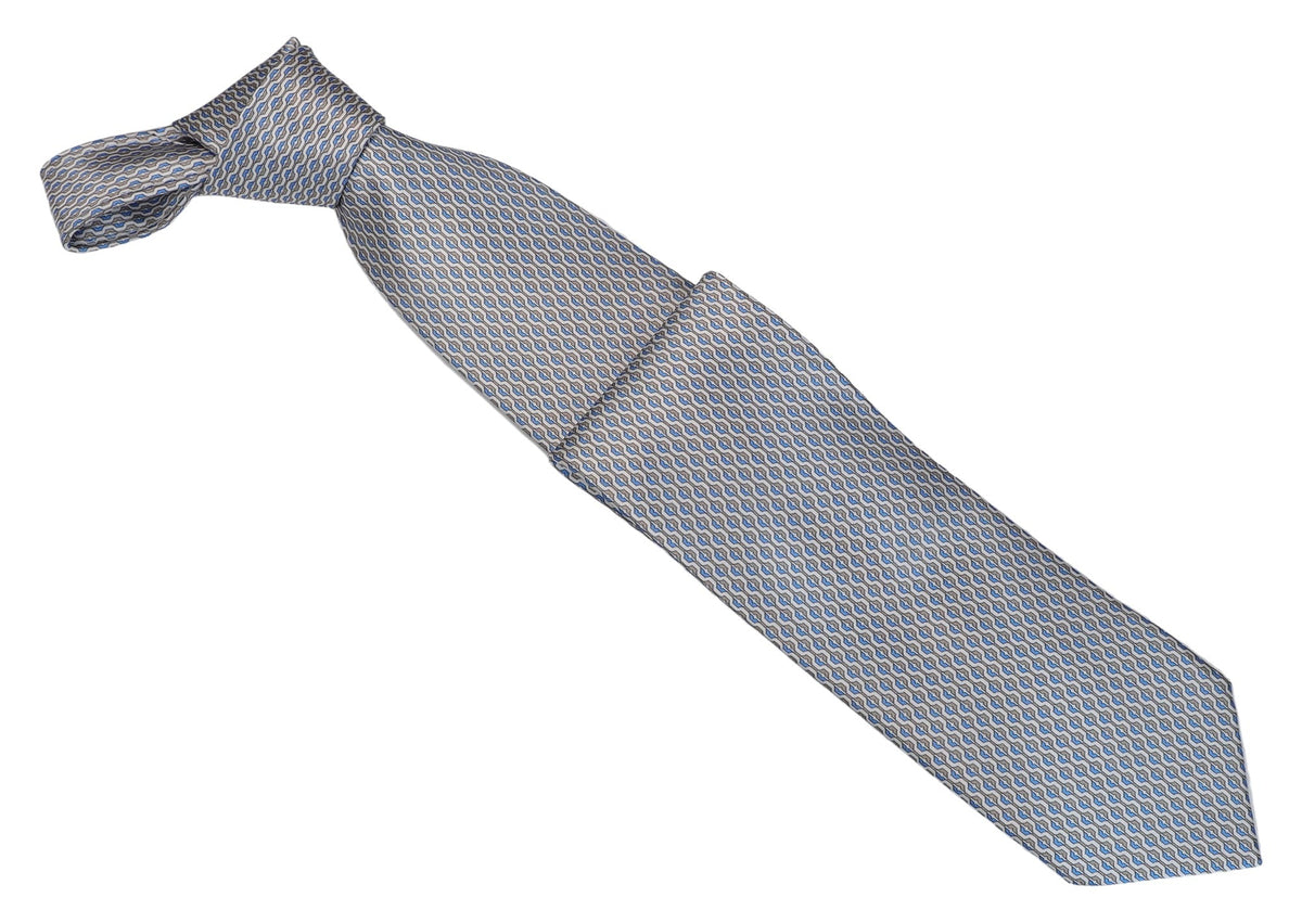 Italo Ferretti Silk Tie, Silver Blue Wave Geometric