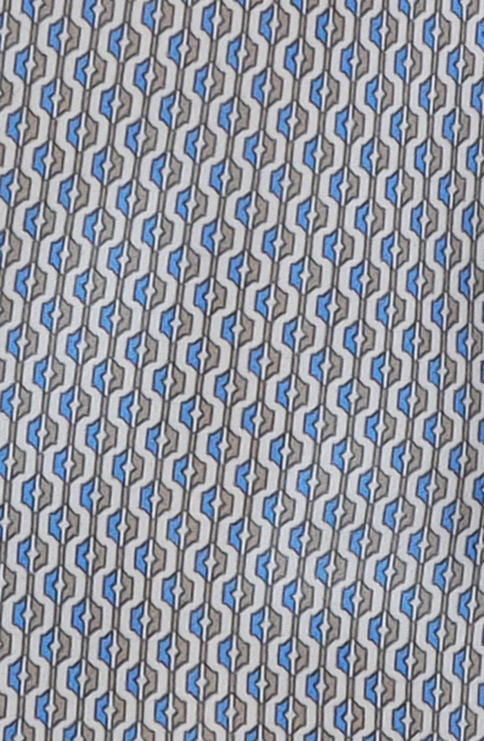 Italo Ferretti Silk Tie, Silver Blue Wave Geometric