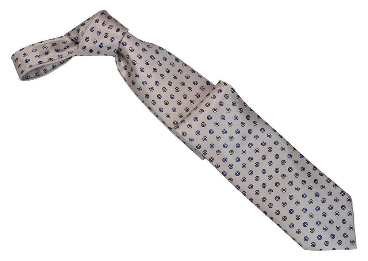 Italo Ferretti Silk Tie, Taupe Navy Medallion