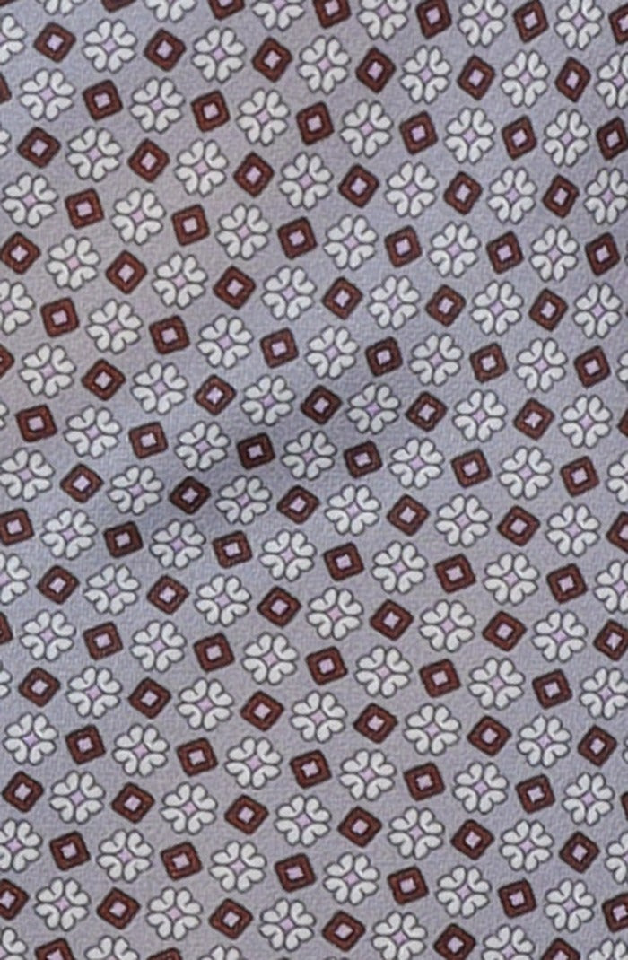 Italo Ferretti Silk Tie, Grey Burgundy Floral Neat
