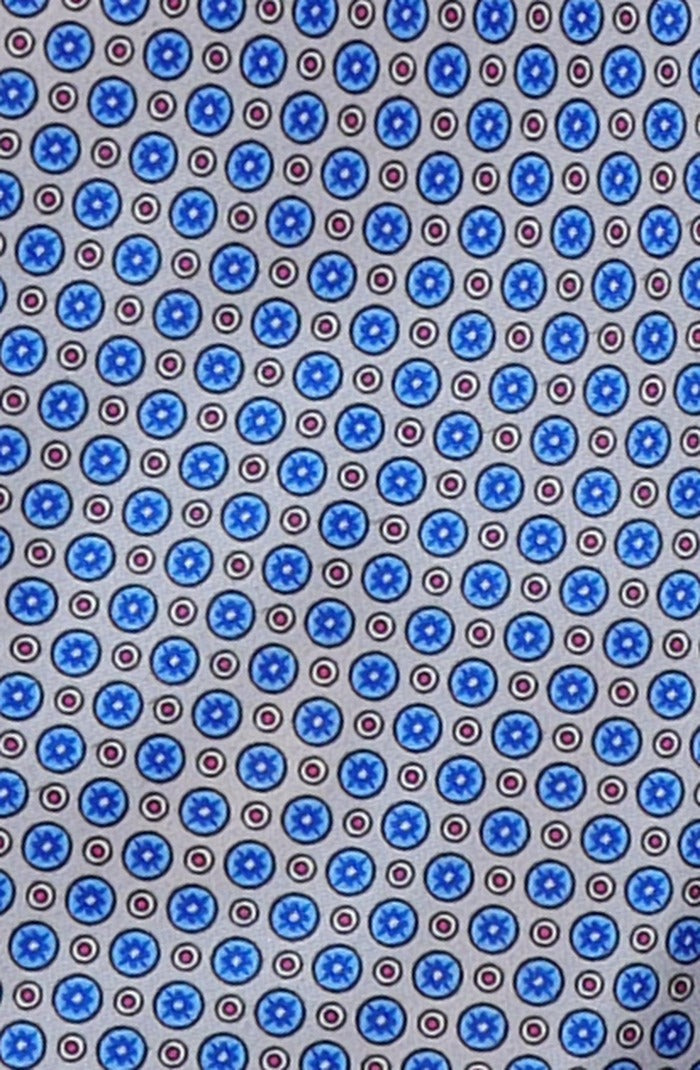 Italo Ferretti Silk Tie, Silver Blue Medallion Neat