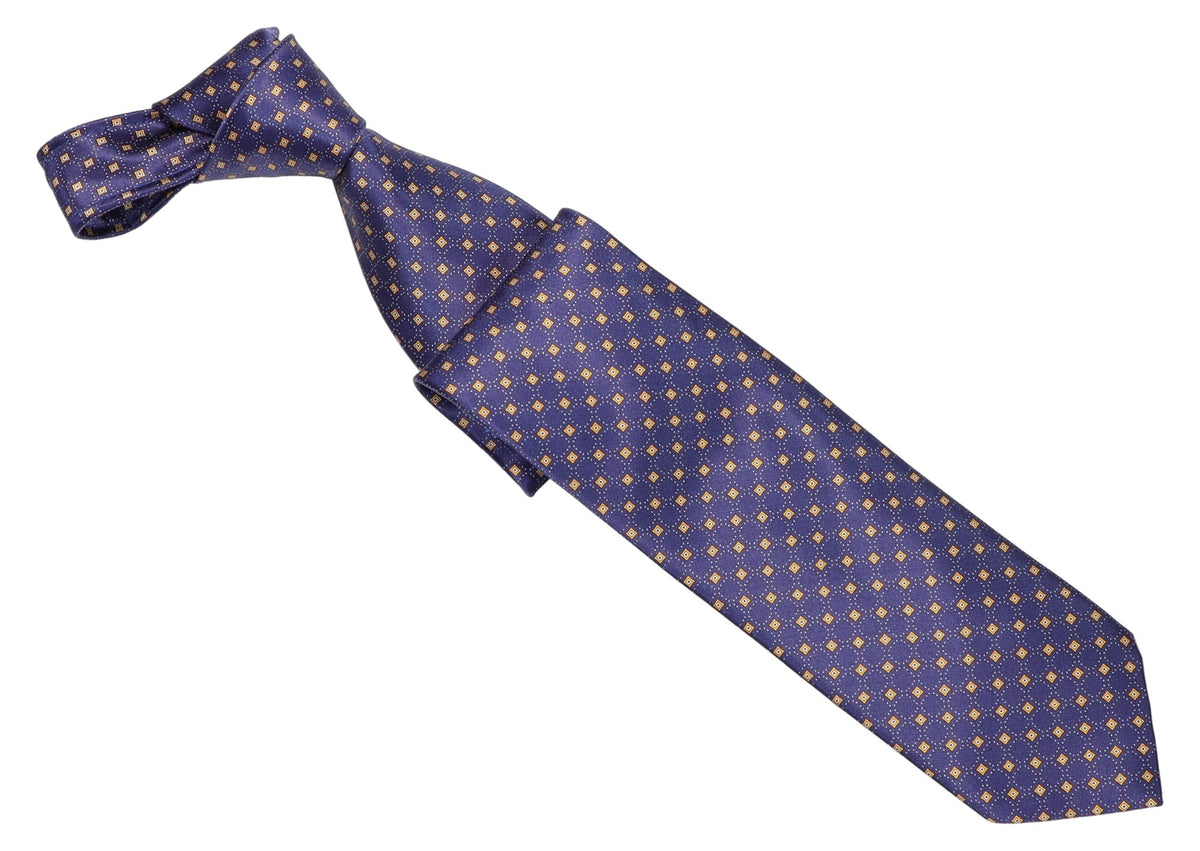 Italo Ferretti Silk Tie, Navy Gold Square Neat