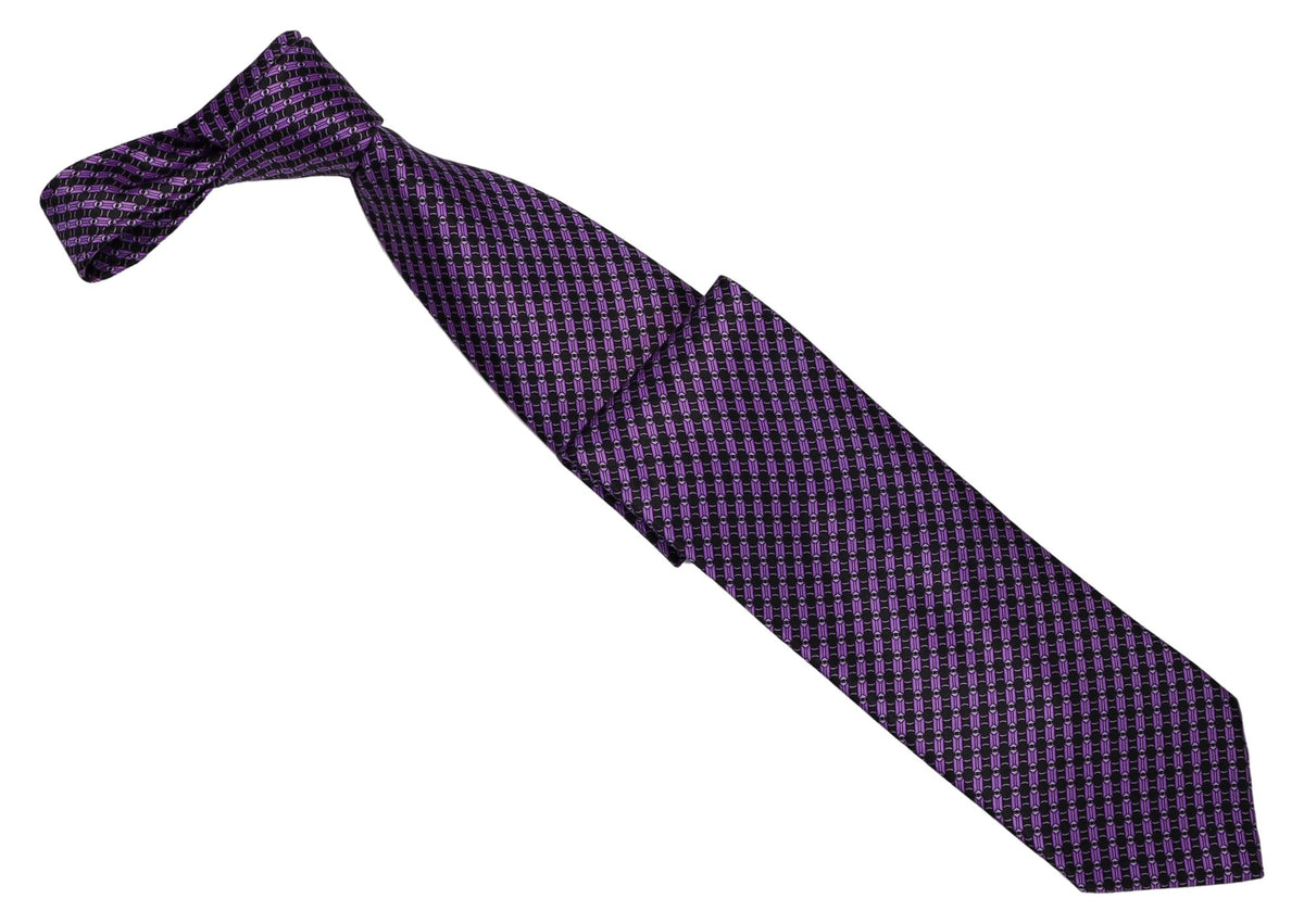 Italo Ferretti Silk Tie, Purple Black Geometric