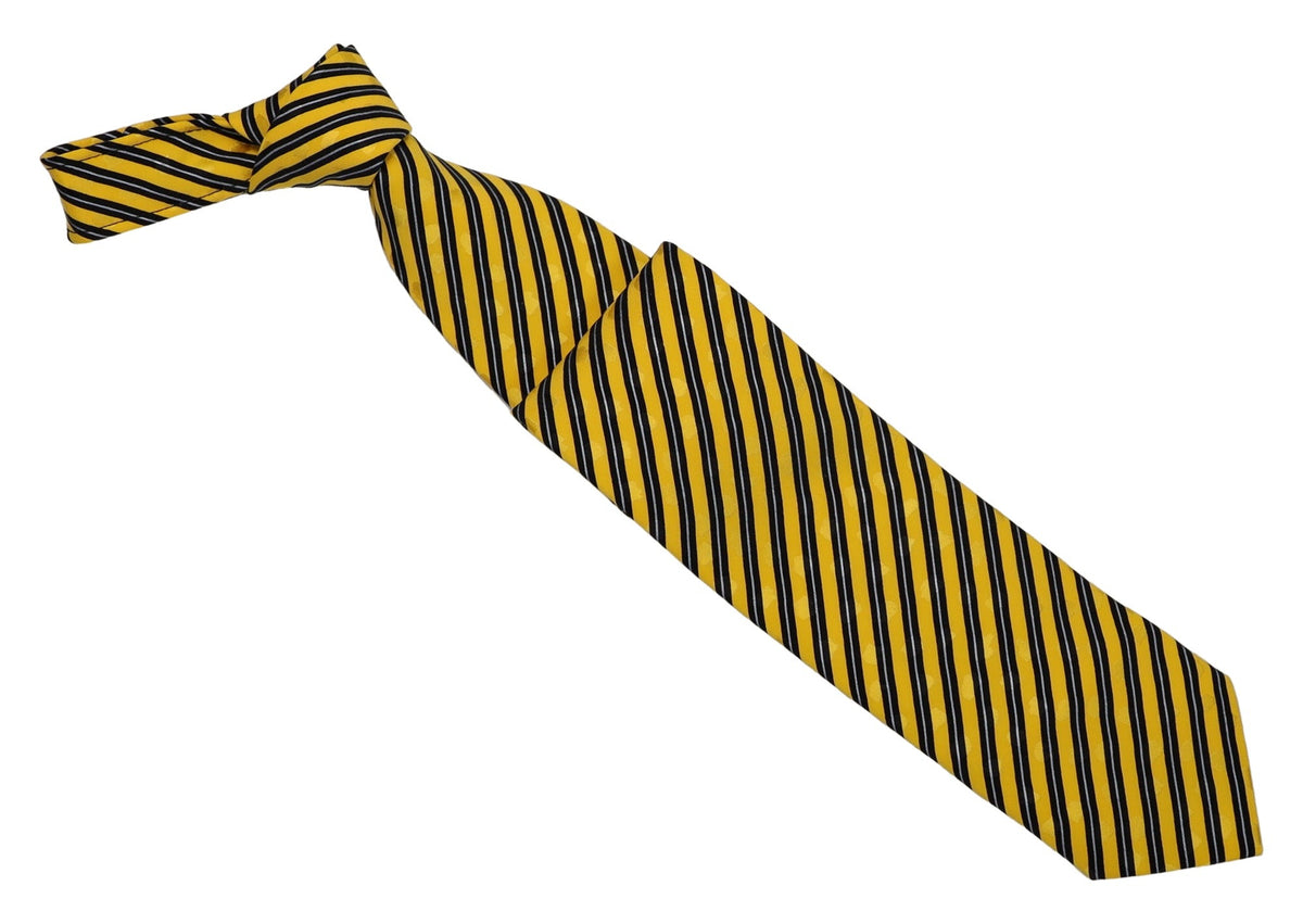 Italo Ferretti Silk Tie, Gold Black Repp Stripe