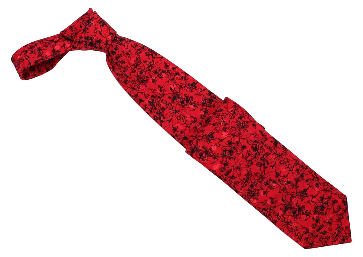 Italo Ferretti Silk Tie, Red Black Floral