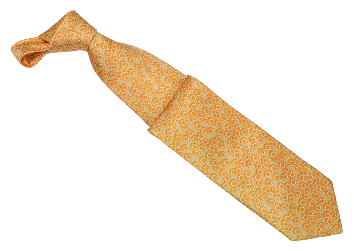 Italo Ferretti Silk Tie, Gold Orange Circle Print