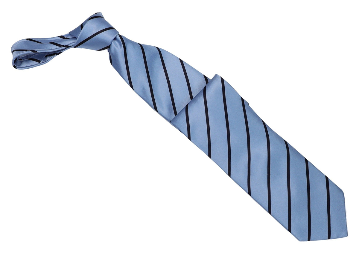 Italo Ferretti Silk Tie, Sky Blue Navy Stripe