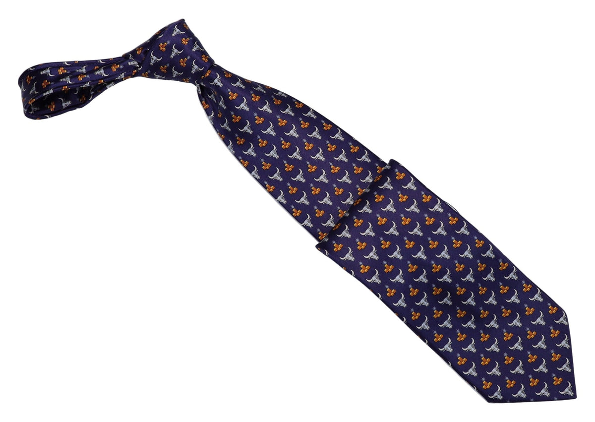 Italo Ferretti Silk Tie, Navy Bull Market Novelty