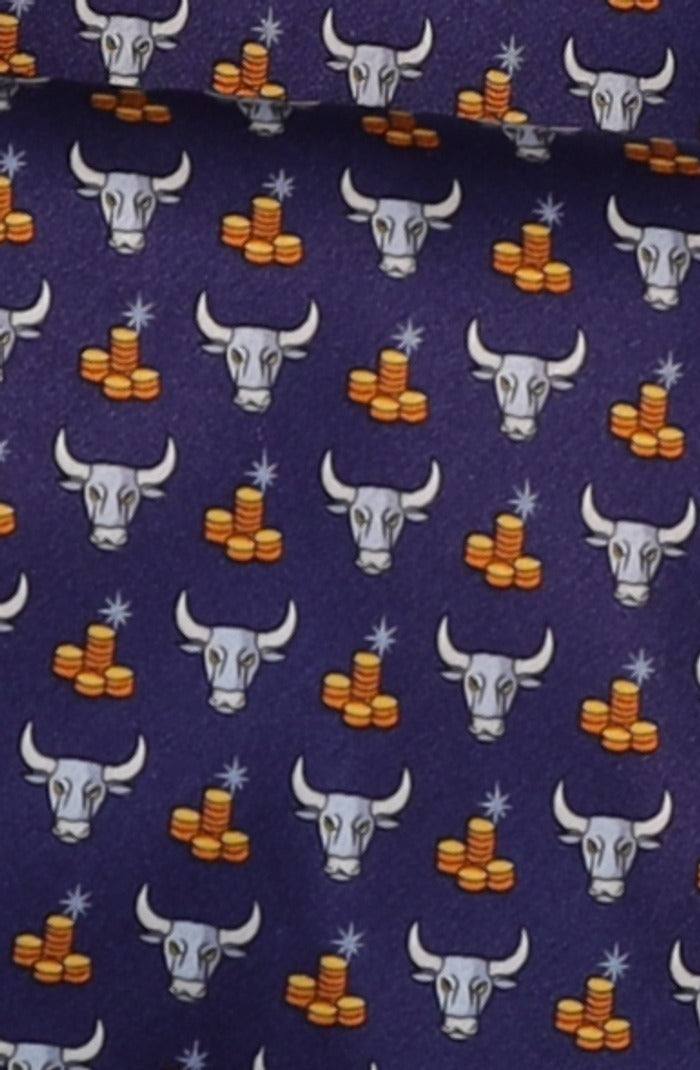 Italo Ferretti Silk Tie, Navy Bull Market Novelty