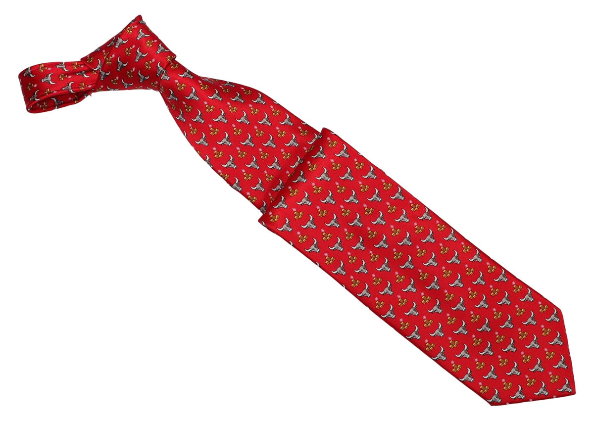 Italo Ferretti Silk Tie, Red Bull Market Novelty