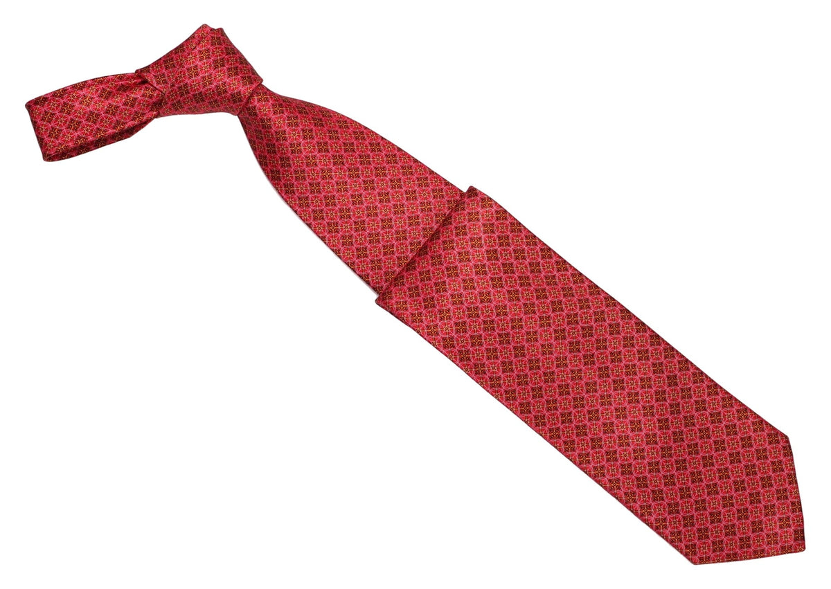 Italo Ferretti Silk Tie, Red Pink Lattice Neat