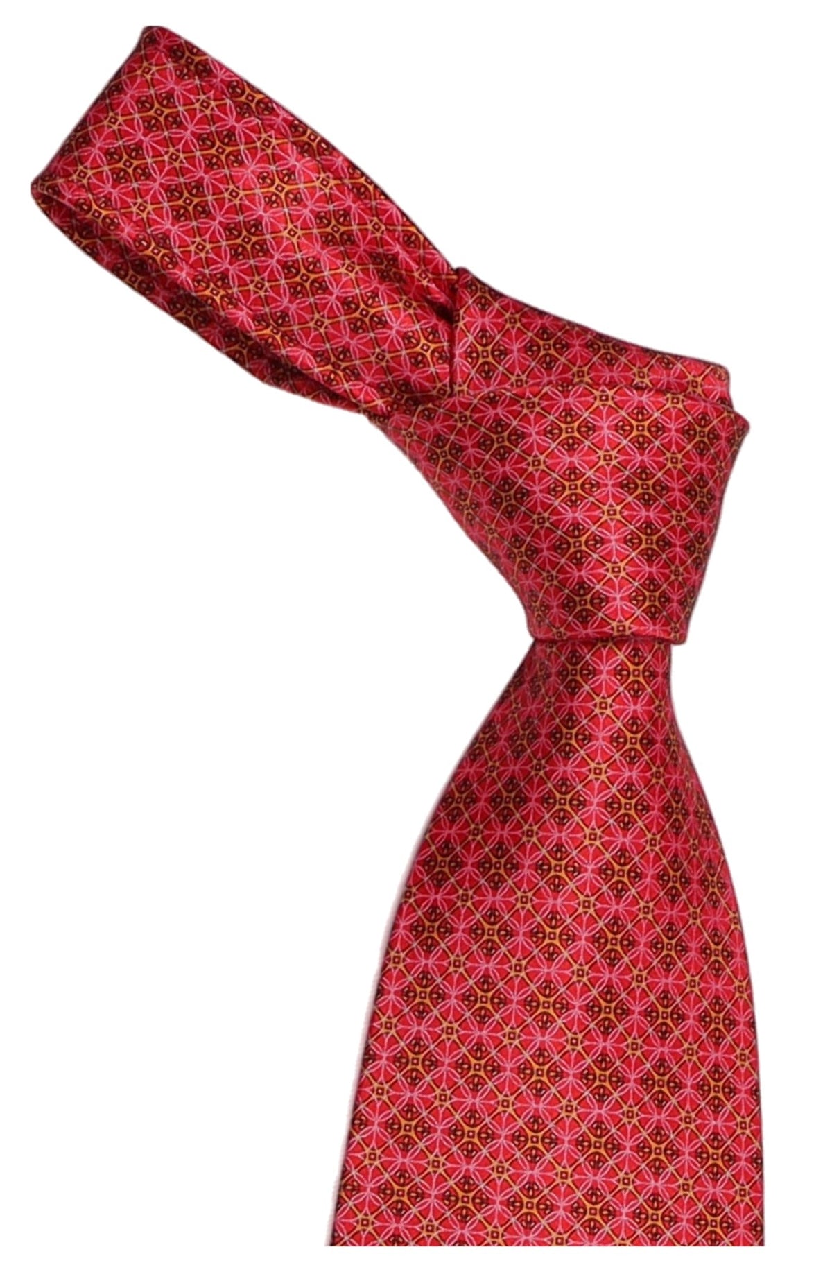 Italo Ferretti Silk Tie, Red Pink Lattice Neat