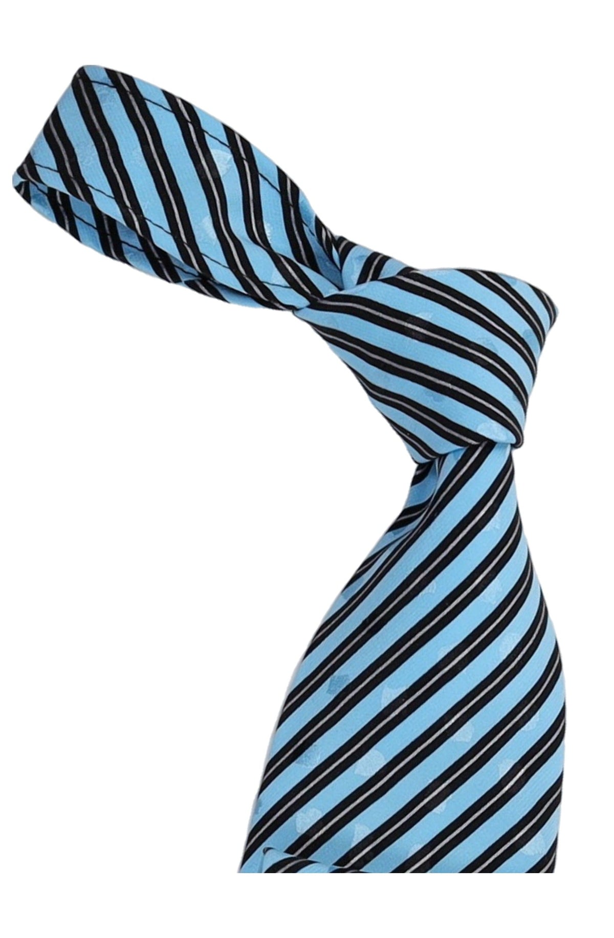 Italo Ferretti Silk Tie, Sky Blue Black Stripe