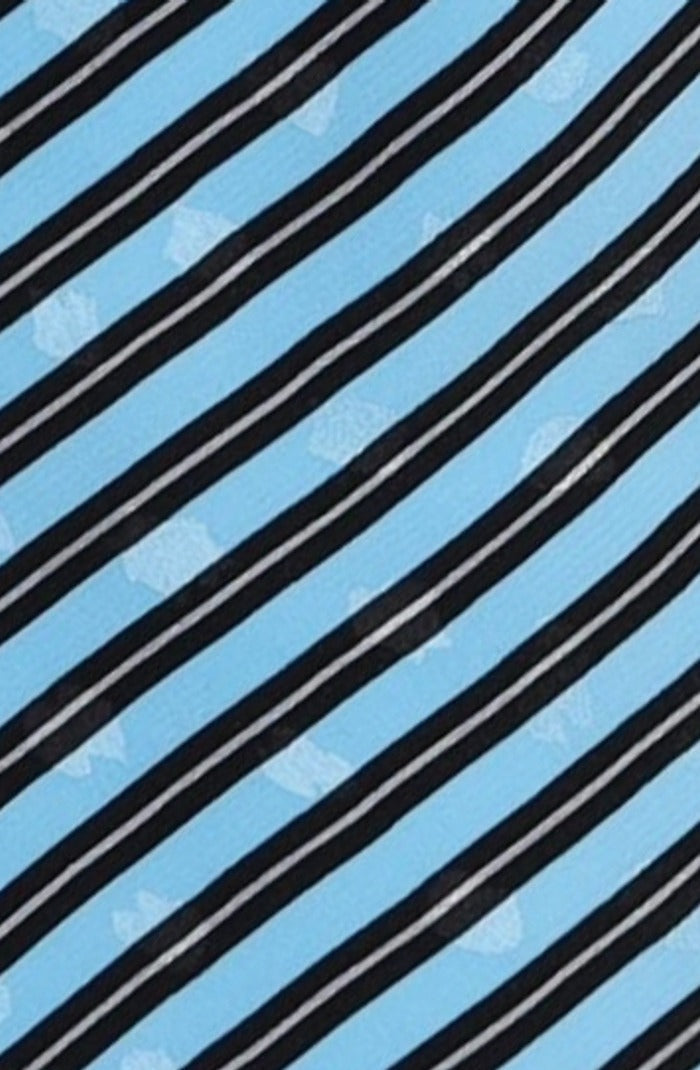 Italo Ferretti Silk Tie, Sky Blue Black Stripe