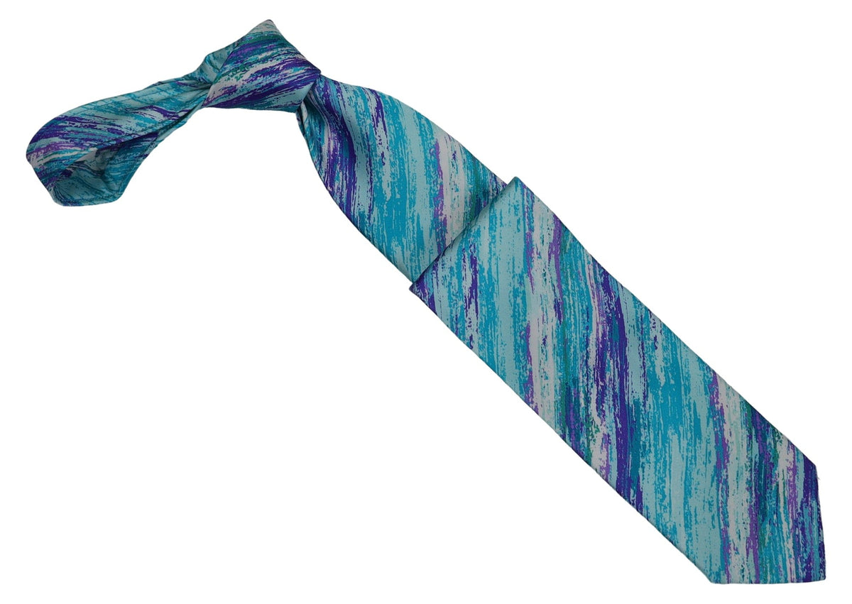 Italo Ferretti Silk Tie, Turquoise Purple Brushstroke