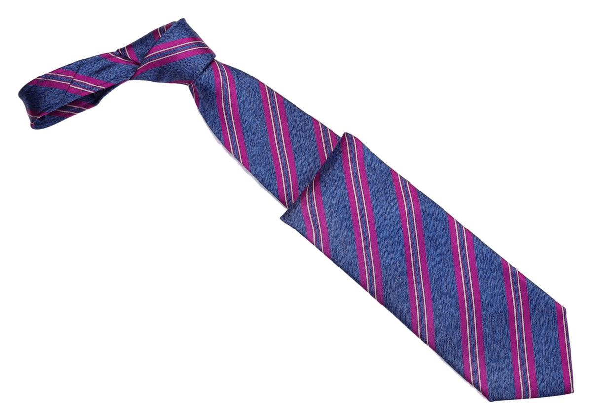Italo Ferretti Silk Tie, Blue Magenta Stripe