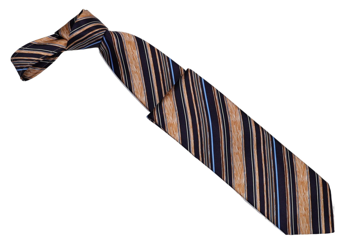 Italo Ferretti Silk Tie, Navy Tan Stripe
