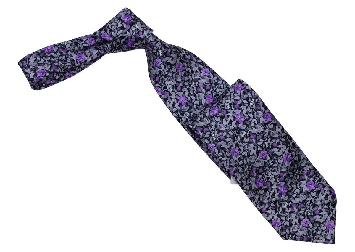 Italo Ferretti - Silk Tie - Mens Tie - Mondo Uomo - Purple Floral Vine - TIE12-02 - Front