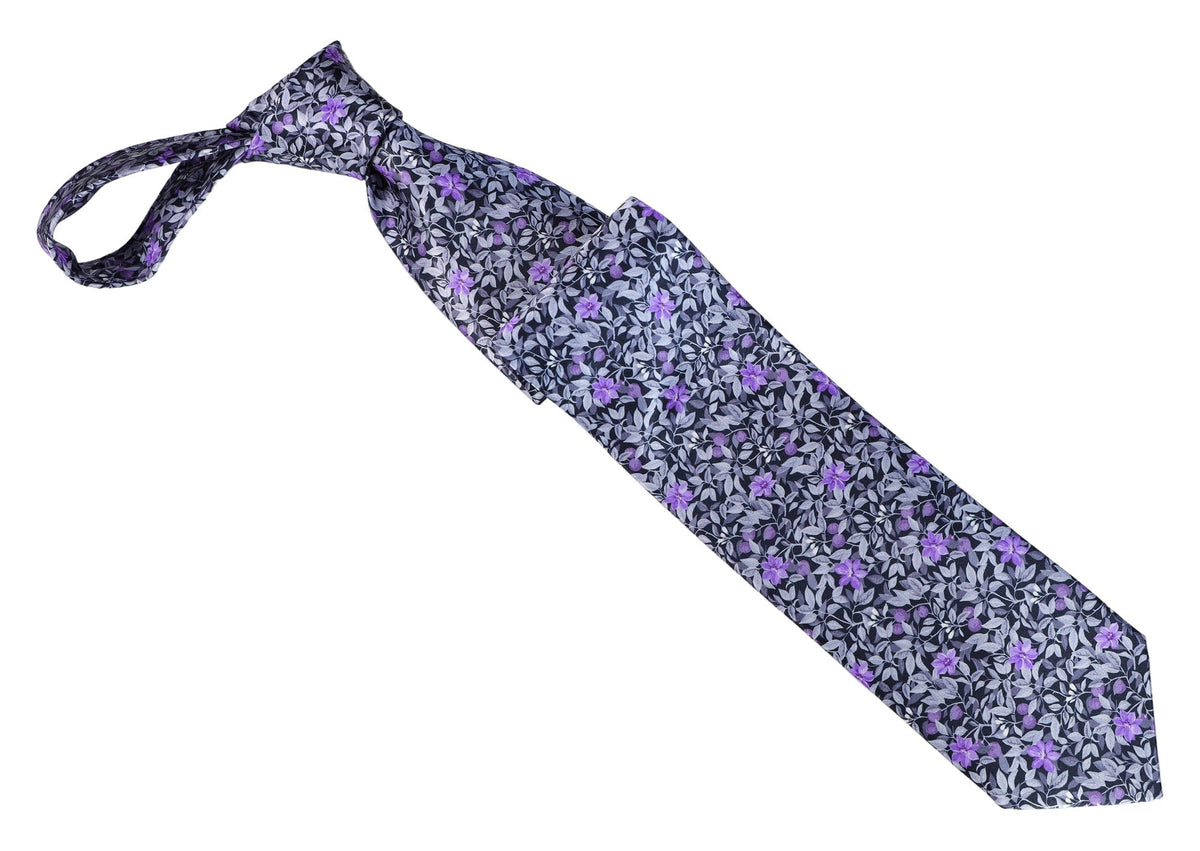 Italo Ferretti - Silk Tie - Mens Tie - Mondo Uomo - Purple Floral Vine - TIE12-02 - Front