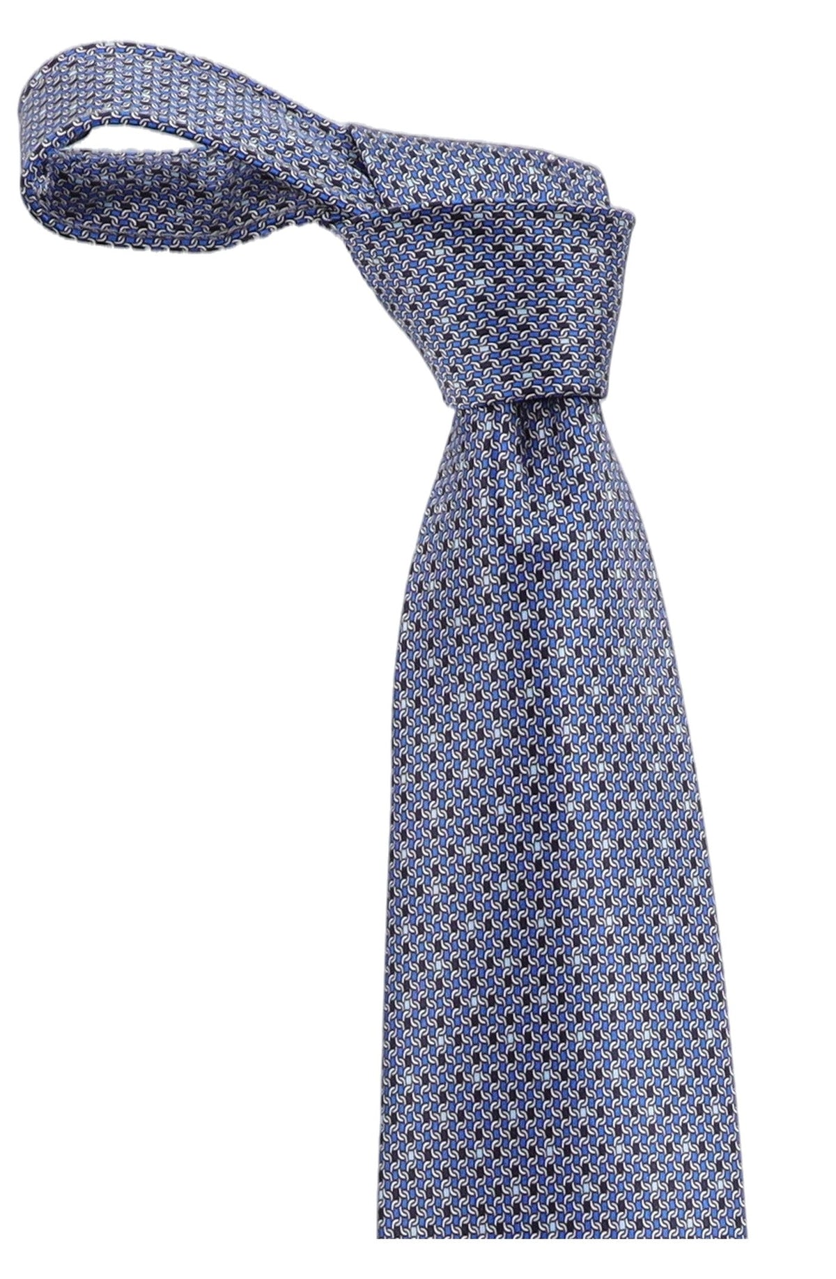 Italo Ferretti Silk Tie, Blue Geometric Link