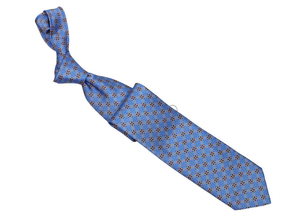 Italo Ferretti - Silk Tie - Mens Tie - Mondo Uomo - Sky Blue Floral Medallion - TIE12-05 - Front