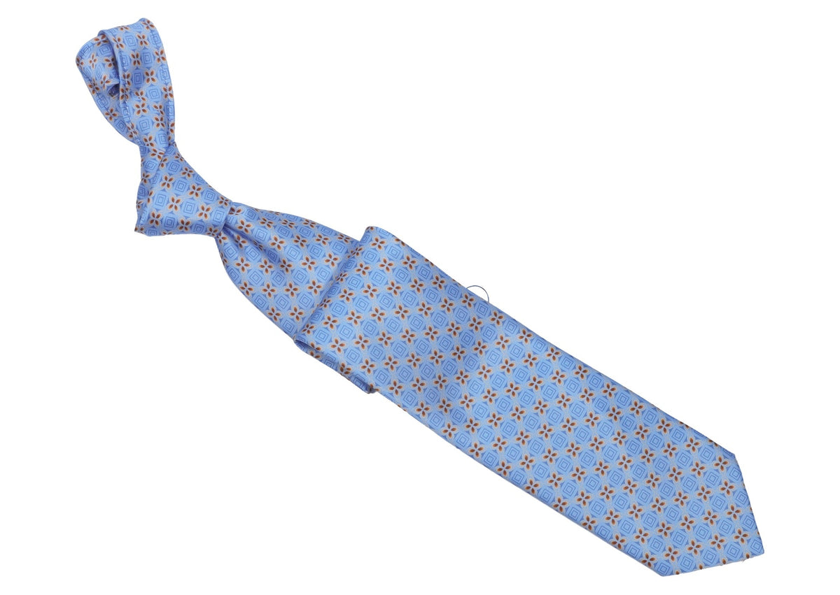 Italo Ferretti - Silk Tie - Mens Tie - Mondo Uomo - Sky Blue Floral Medallion - TIE12-05 - Front