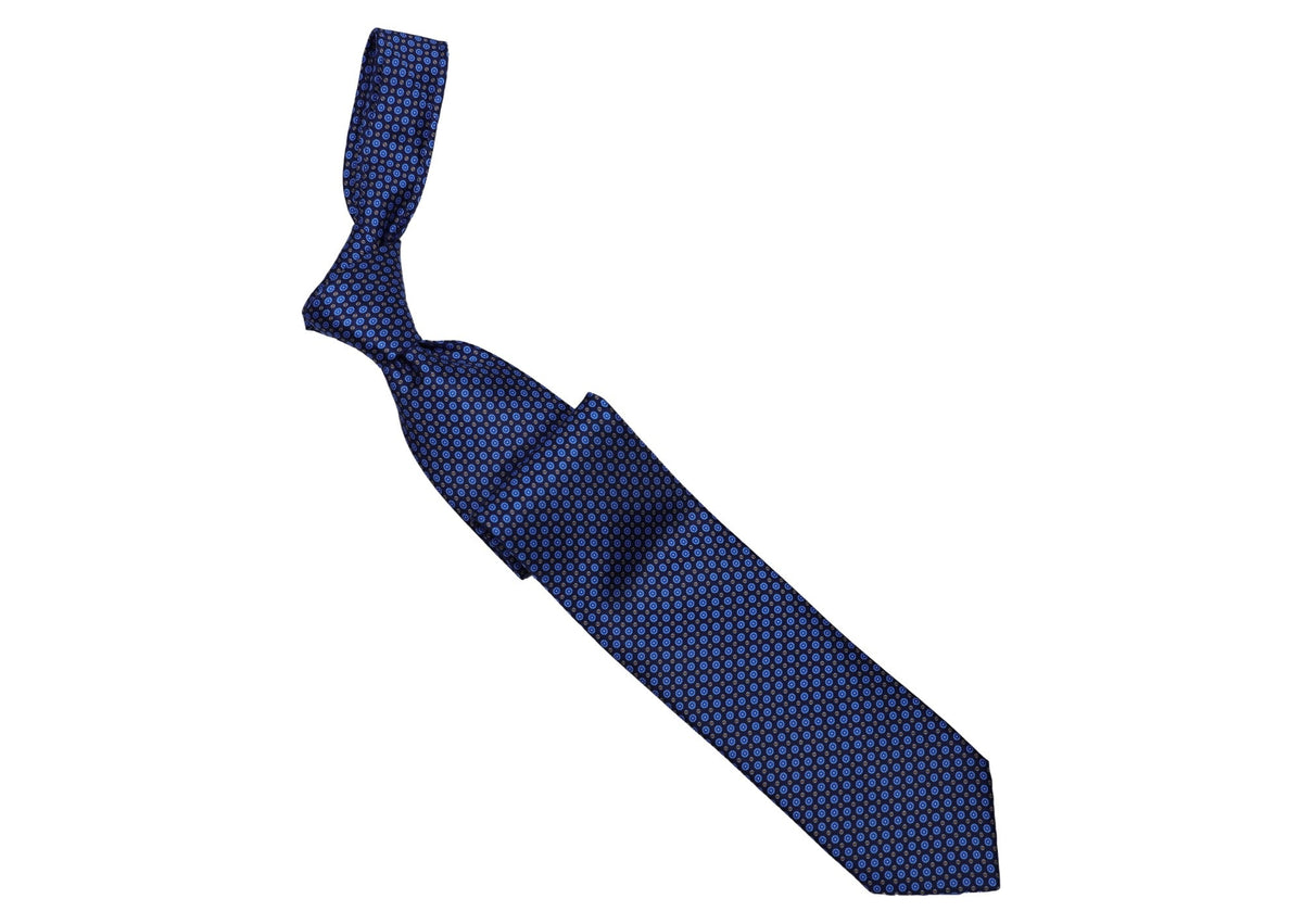 Italo Ferretti - Silk Tie - Mens Tie - Mondo Uomo - Navy Blue Dot Medallion - TIE12-06 - Front