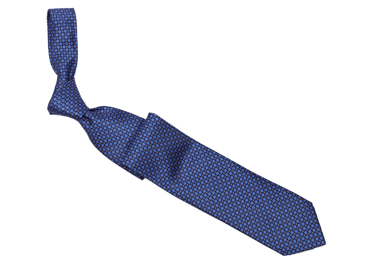 Italo Ferretti - Silk Tie - Mens Tie - Mondo Uomo - Navy Blue Dot Medallion - TIE12-06 - Front