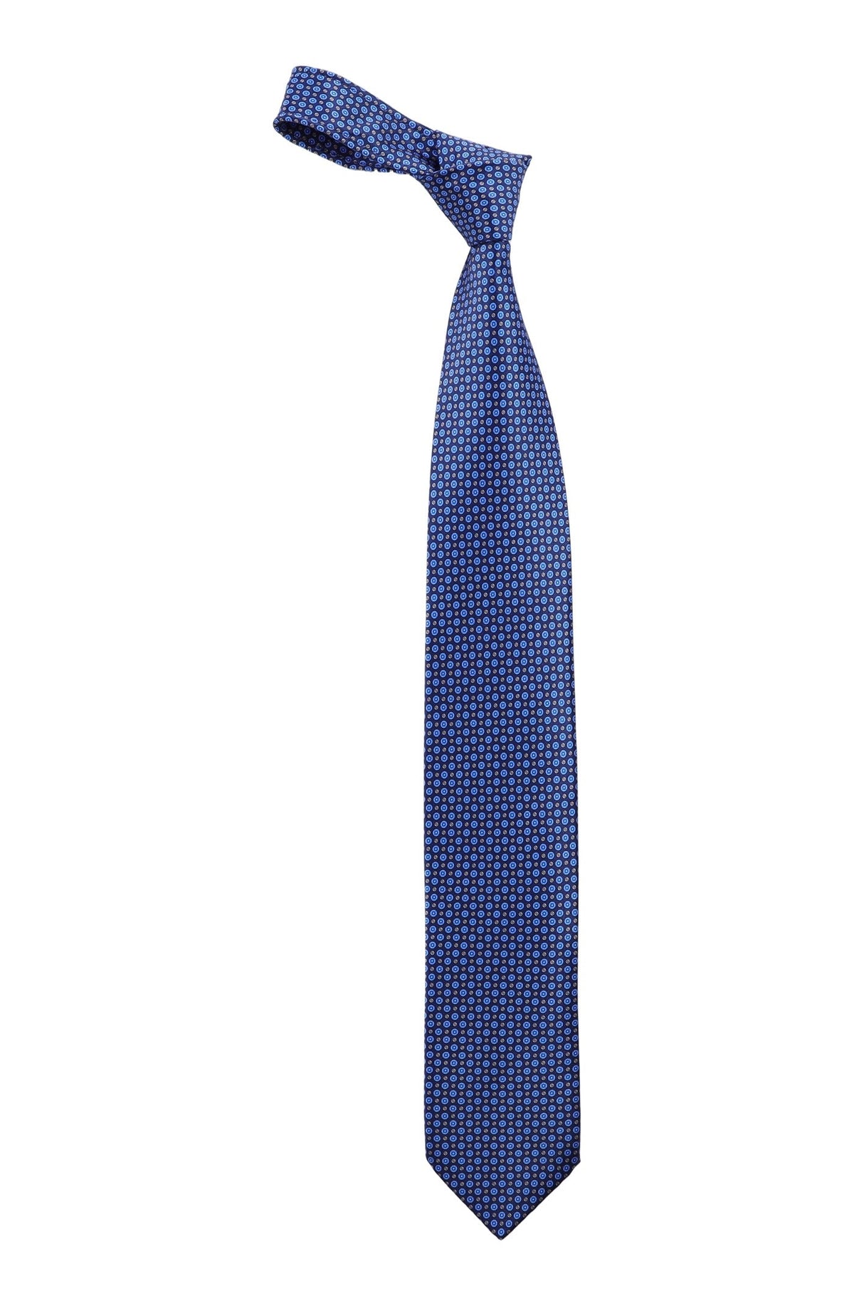 Italo Ferretti Silk Tie, Navy Blue Dot Medallion