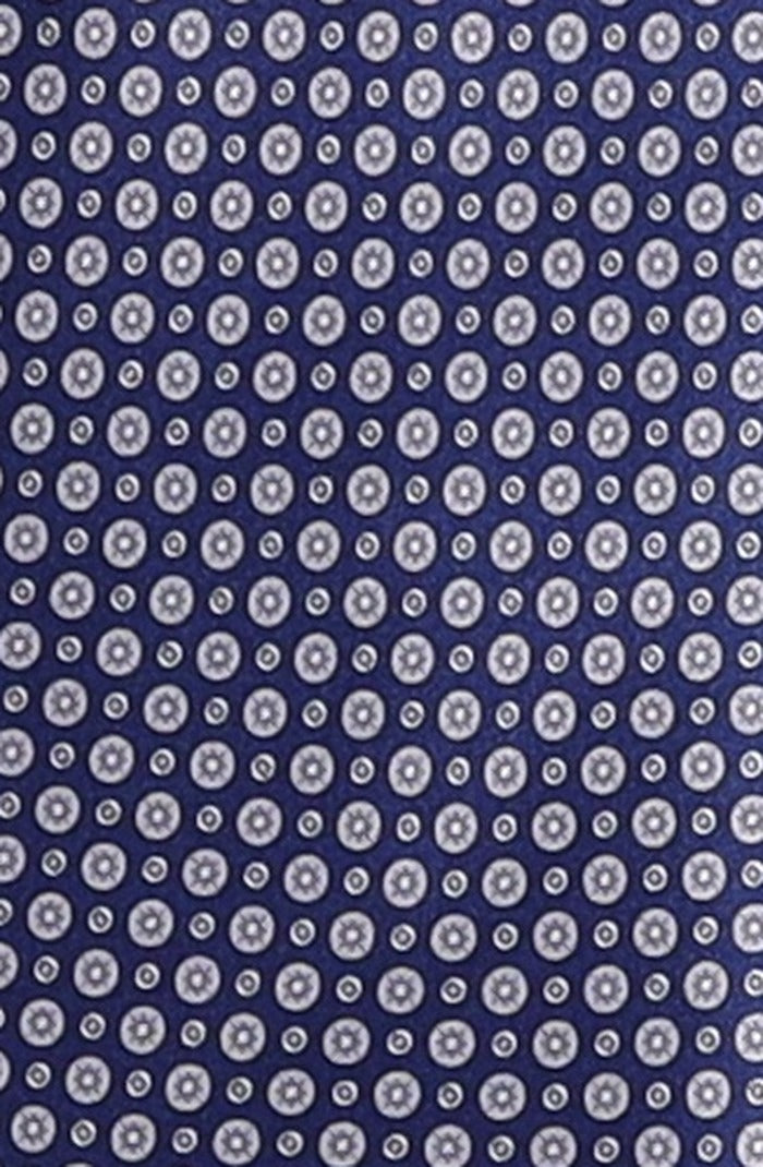 Italo Ferretti Silk Tie, Navy Silver Dot Medallion