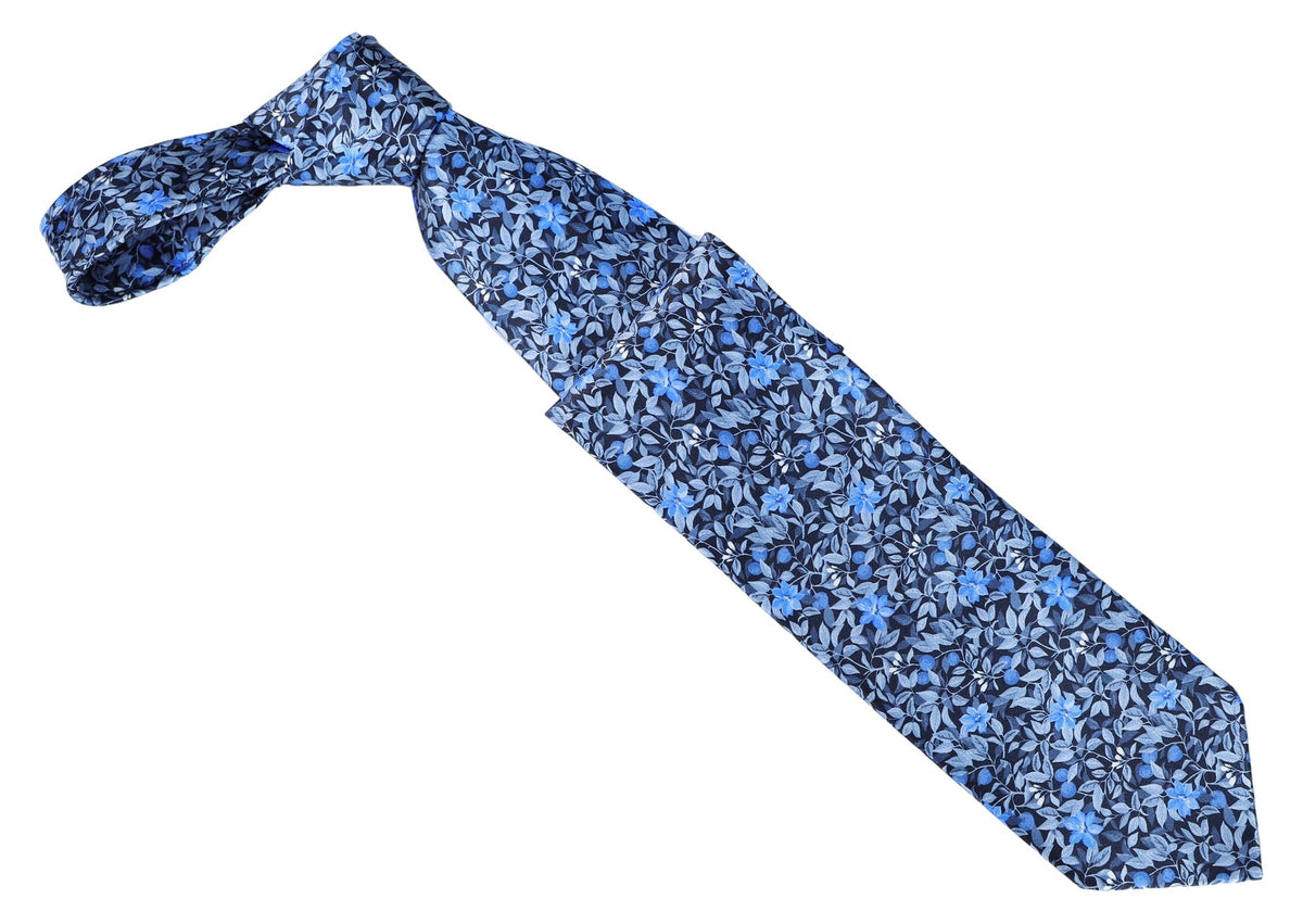 Italo Ferretti - Silk Tie - Mens Tie - Mondo Uomo - Blue Floral Vine - TIE12-08 - Front