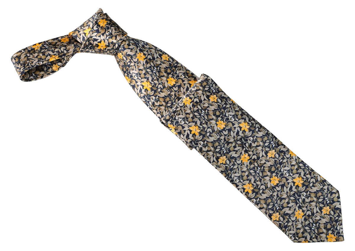 Italo Ferretti - Silk Tie - Mens Tie - Mondo Uomo - Gold Floral Vine - TIE12-13 - Front