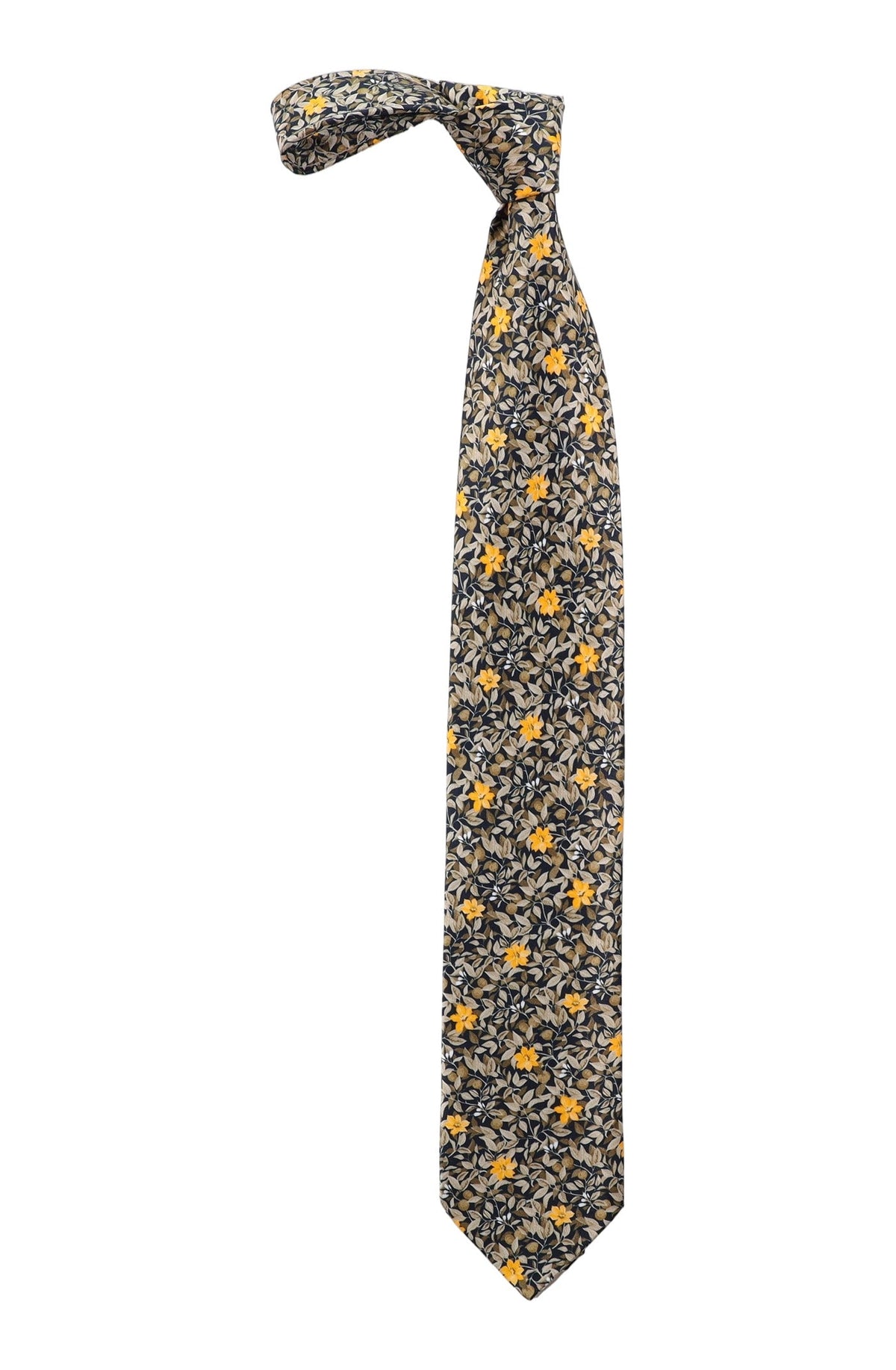 Italo Ferretti Silk Tie, Gold Floral Vine