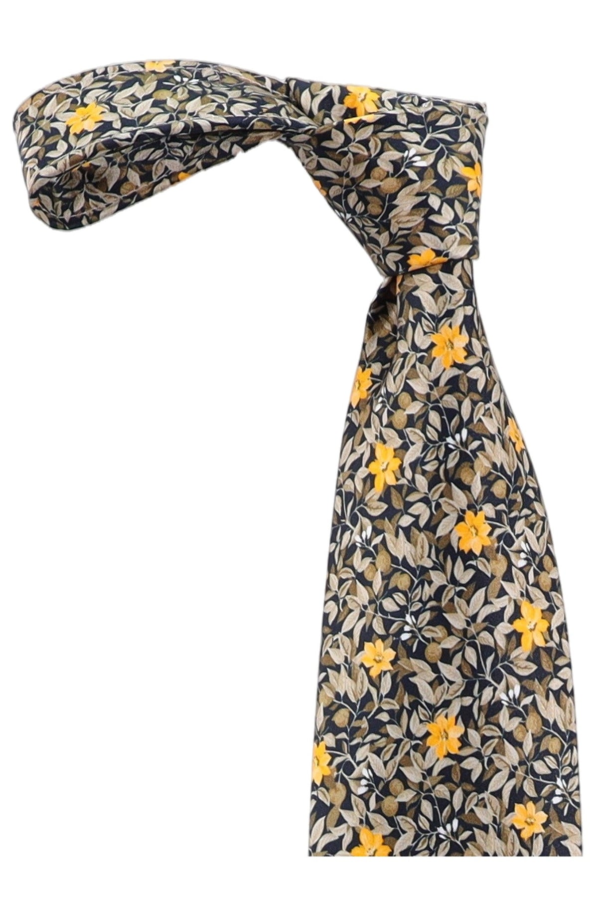 Italo Ferretti Silk Tie, Gold Floral Vine