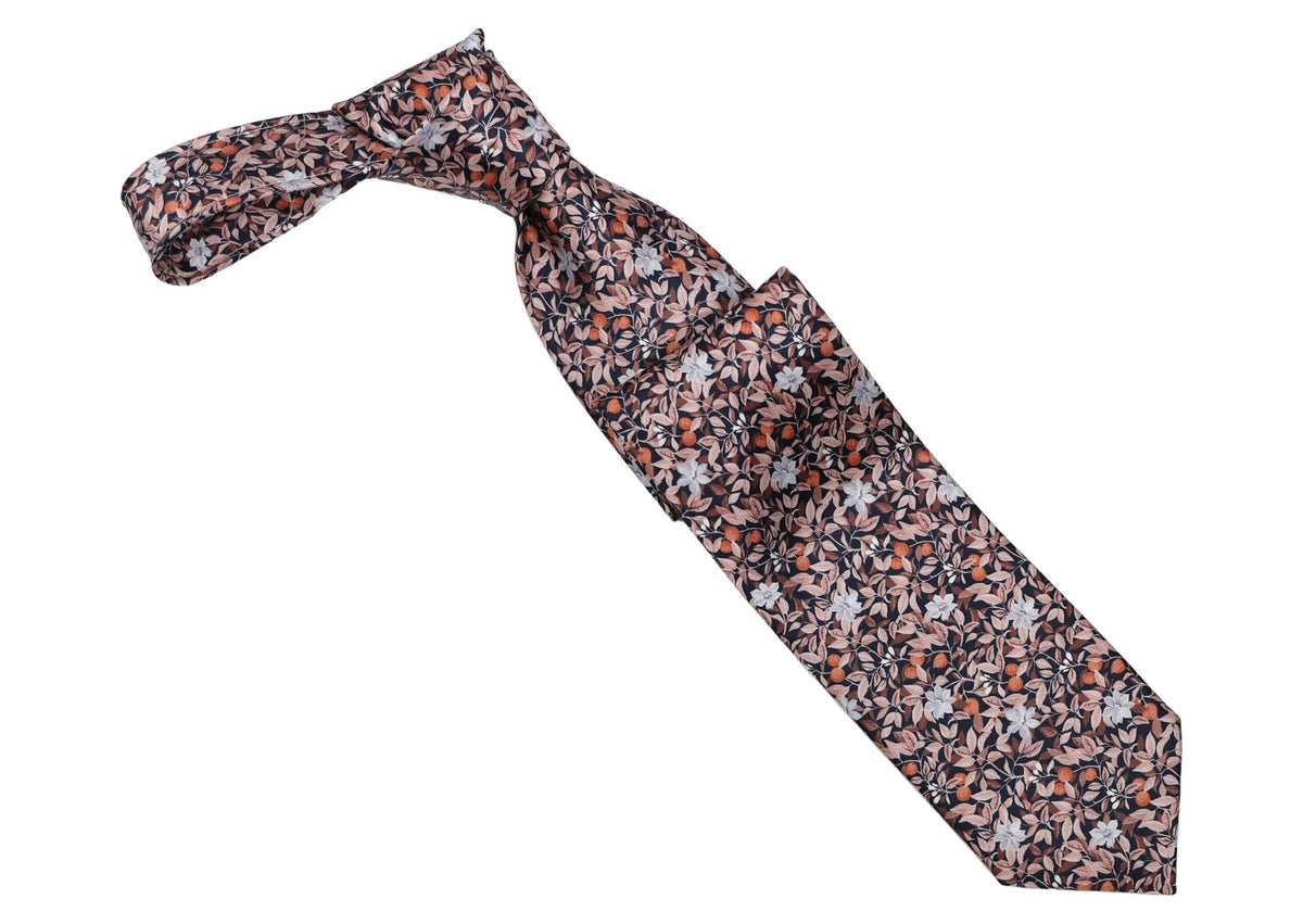 Italo Ferretti - Silk Tie - Mens Tie - Mondo Uomo - Coral Floral Vine - TIE12-14 - Front