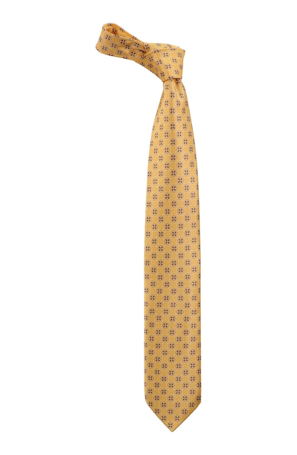 Italo Ferretti Silk Tie, Yellow Floral Medallion