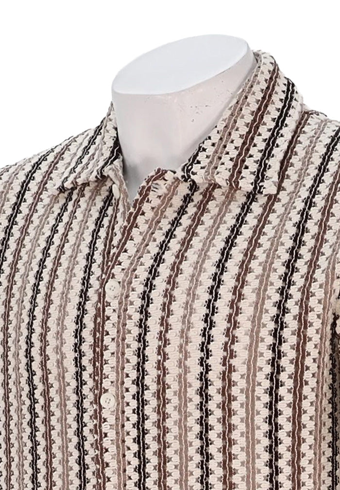 Textured Stripe S/S Knit Shirt, Desert Neutral
