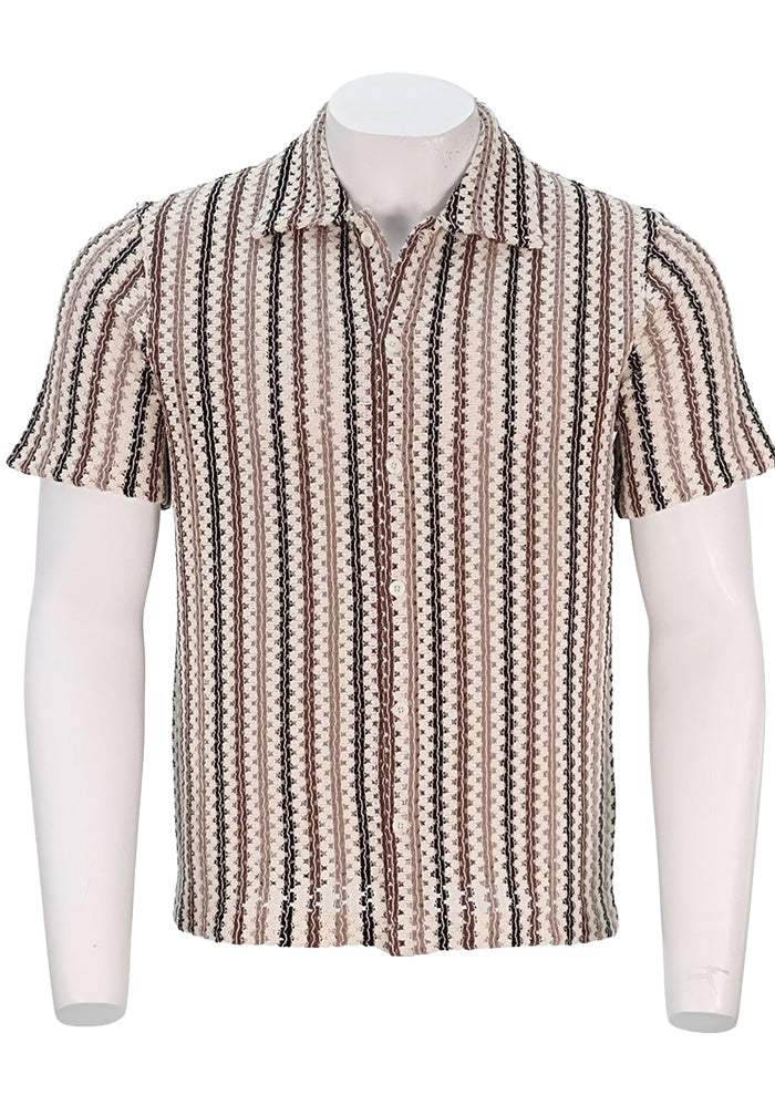 Textured Stripe S/S Knit Shirt, Desert Neutral