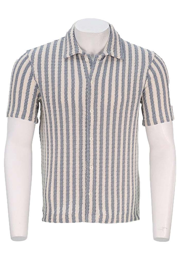 Textured Stripe S/S Knit Shirt, Slate Blue