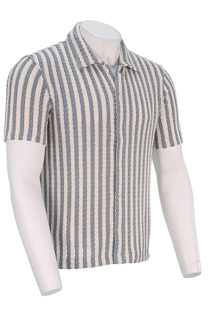 Textured Stripe S/S Knit Shirt, Slate Blue